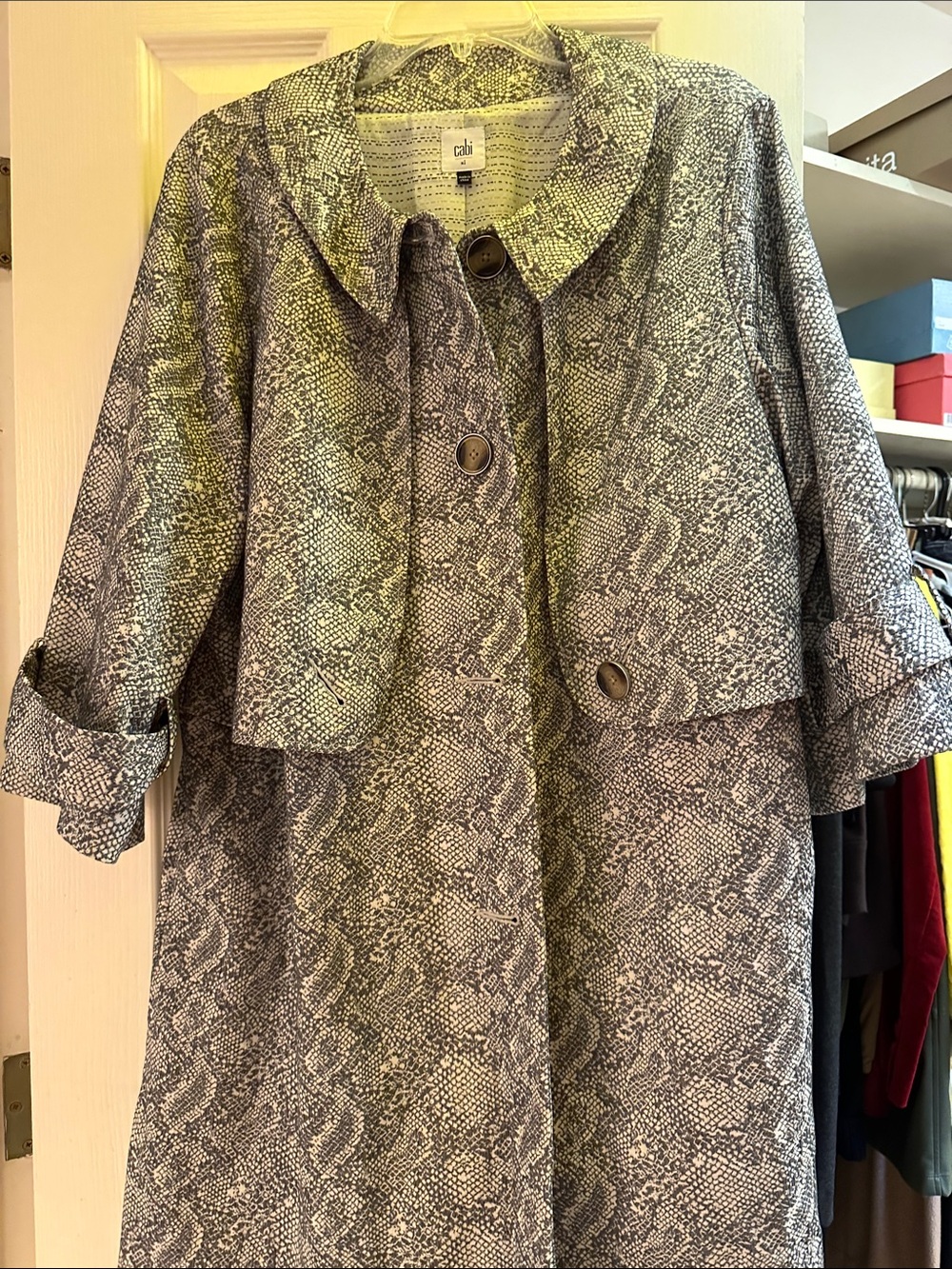 CAbi Gray Snake-Print Trench Coat